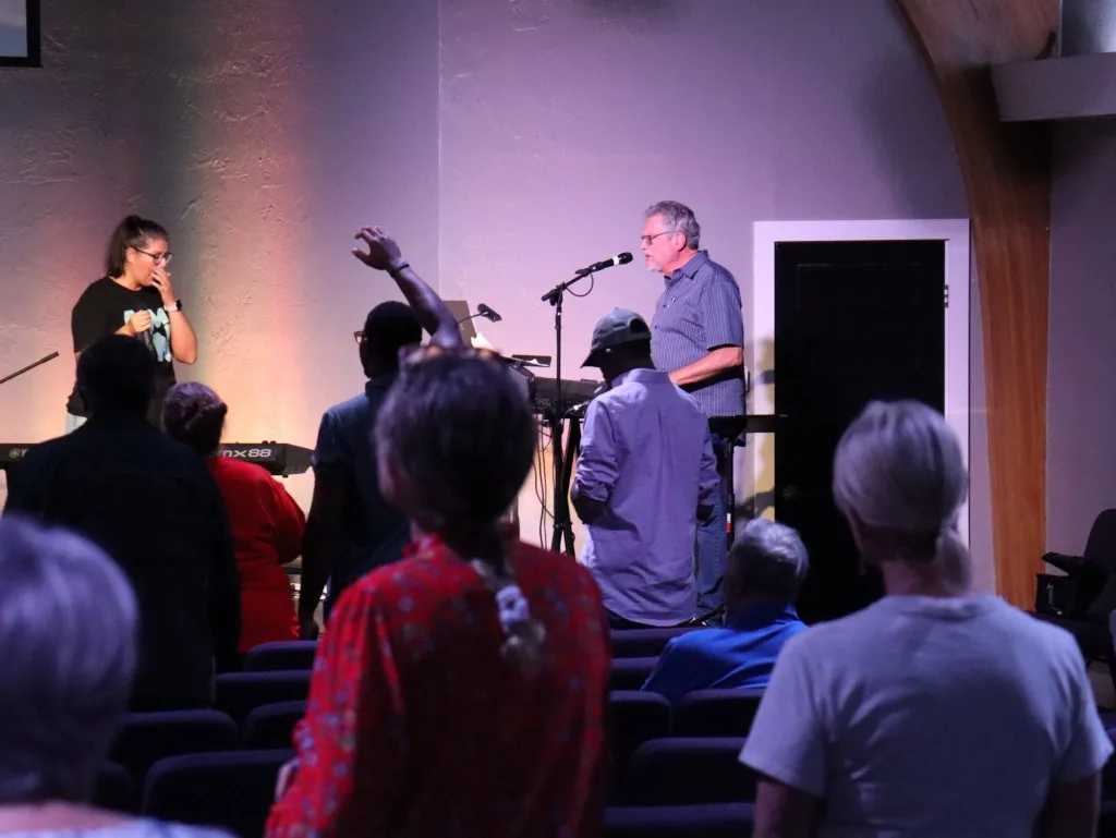 The congregation and worship team during a Wednesday night service at The Refuge.